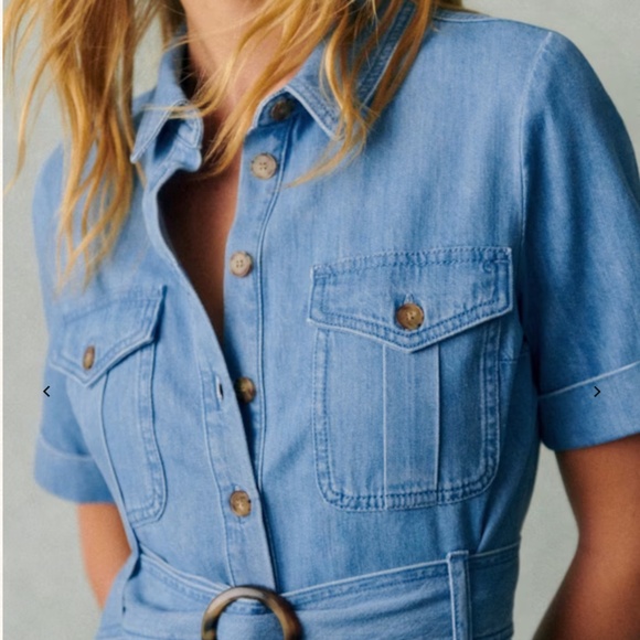 Sézane Raquel Dress - 36 (4) In Baby Blue Denim + Free Tote - Picture 2 of 12